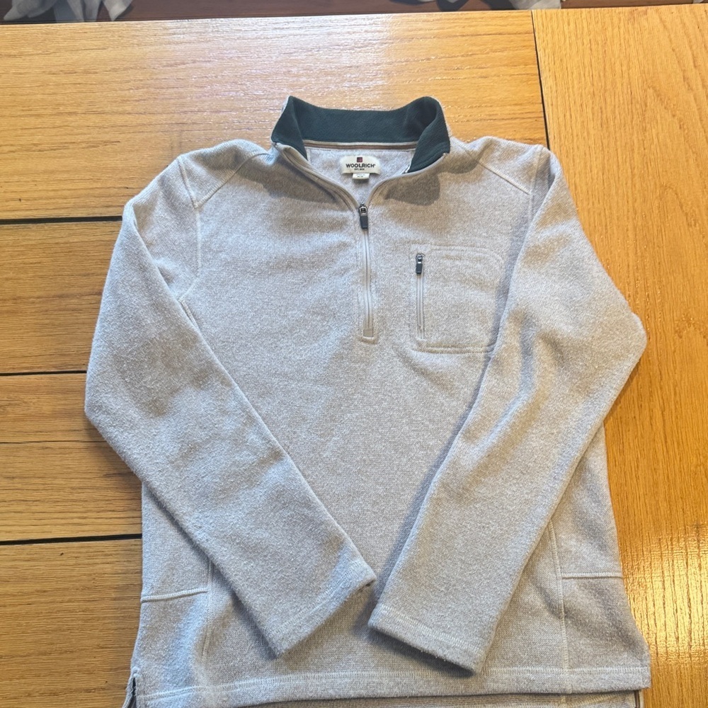 Woolrich Men's Light tan Half-Zip Sweater with Dark Contrast Collar